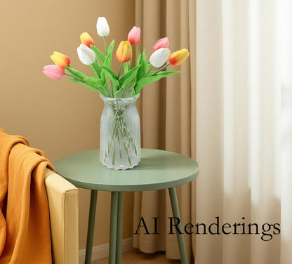 10-Heads Artificial Flowers PU Mini Real Touch Tulip Bouquets for Home Wedding Party Centerpiece Decoration (Coral) | 13.38 Inch,Real Touch PU Faux Floral,Mini Artificial Flowers for Home Decor Wedding Centerpiece Party Table Arrangment