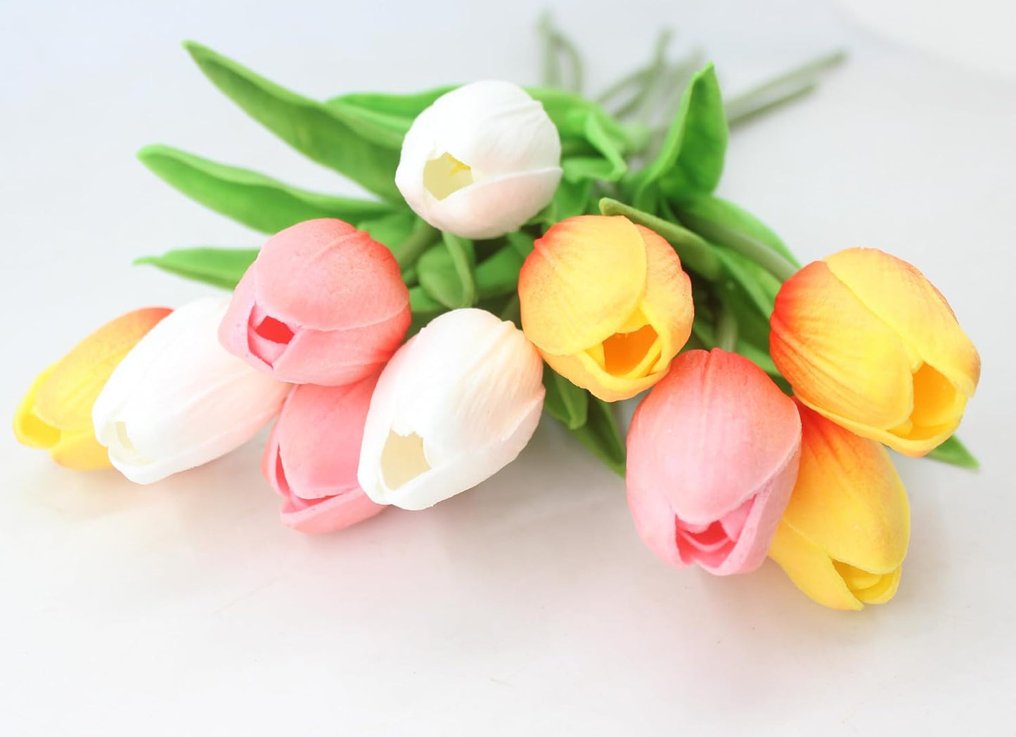 10-Heads Artificial Flowers PU Mini Real Touch Tulip Bouquets for Home Wedding Party Centerpiece Decoration (Coral) | 13.38 Inch,Real Touch PU Faux Floral,Mini Artificial Flowers for Home Decor Wedding Centerpiece Party Table Arrangment