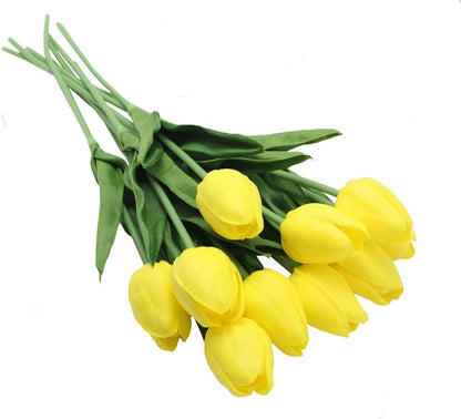 10-Heads Artificial Flowers PU Mini Real Touch Tulip Bouquets for Home Wedding Party Centerpiece Decoration (Coral) | 13.38 Inch,Real Touch PU Faux Floral,Mini Artificial Flowers for Home Decor Wedding Centerpiece Party Table Arrangment