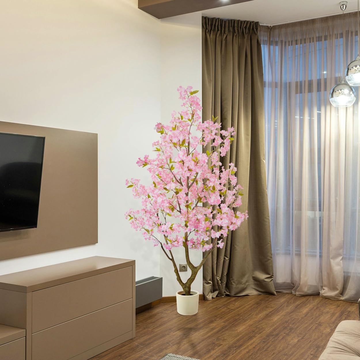 Artificial Cherry Blossom Tree 6ft Sakura with White Planter | 72” Tall Fake Pink Flower Plant, Faux Blooming Trees for Indoor Outdoor Home Office Wedding Entryway Decor