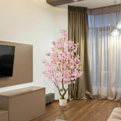 Artificial Cherry Blossom Tree 6ft Sakura with White Planter | 72” Tall Fake Pink Flower Plant, Faux Blooming Trees for Indoor Outdoor Home Office Wedding Entryway Decor