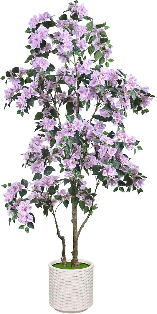 6FT Artificial Bougainvillea Tree with 567 Pink Silk Flowers, Realistic Faux Flowering Tree in White Pot, Large and Tall Floral Plant for Indoor/Outdoor Decor