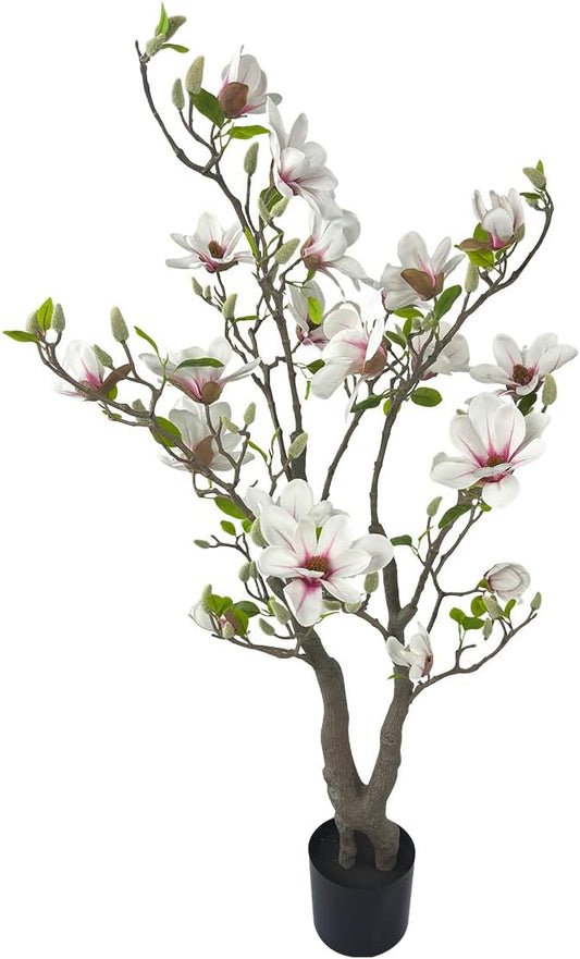 4FT Pink Magnolia Tree, 1 Pack Faux Tree Indoor Outdoor Decor | Lifelike look, low maintenance. Ideal for home, porch, office and all indoor outdoor decorative scenes