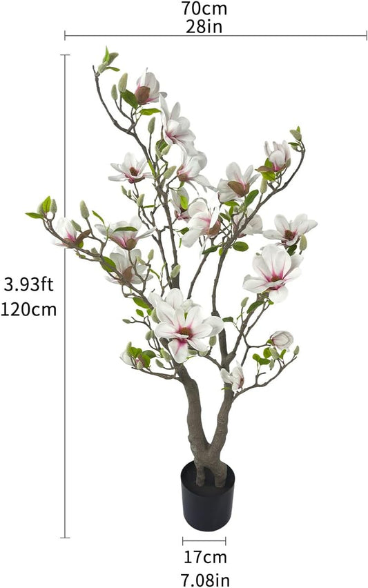4FT Pink Magnolia Tree, 1 Pack Faux Tree Indoor Outdoor Decor | Lifelike look, low maintenance. Ideal for home, porch, office and all indoor outdoor decorative scenes