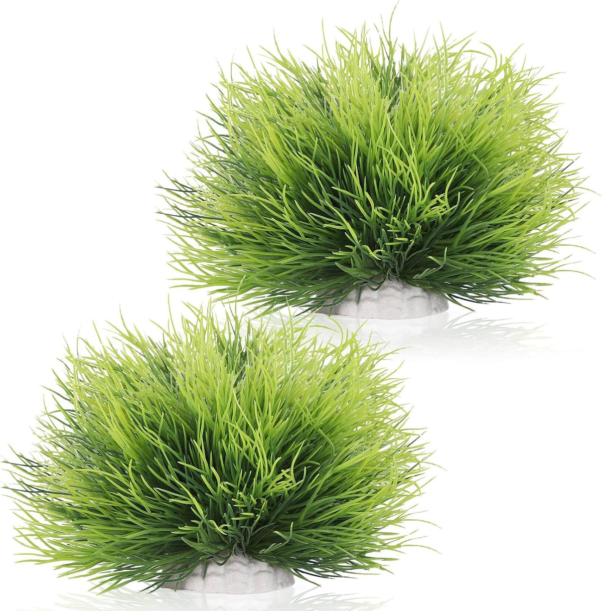 2pcs Artificial Aquarium Plants Decor Green Grass Plastic Hideout Waterscape Ornament Fish Tank Accessories for Turtle Betta Hides - Large