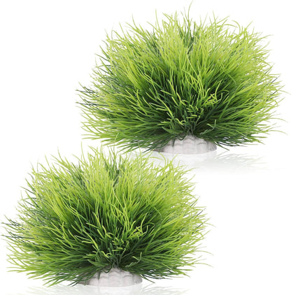 2pcs Artificial Aquarium Plants Decor Green Grass Plastic Hideout Waterscape Ornament Fish Tank Accessories for Turtle Betta Hides - Large