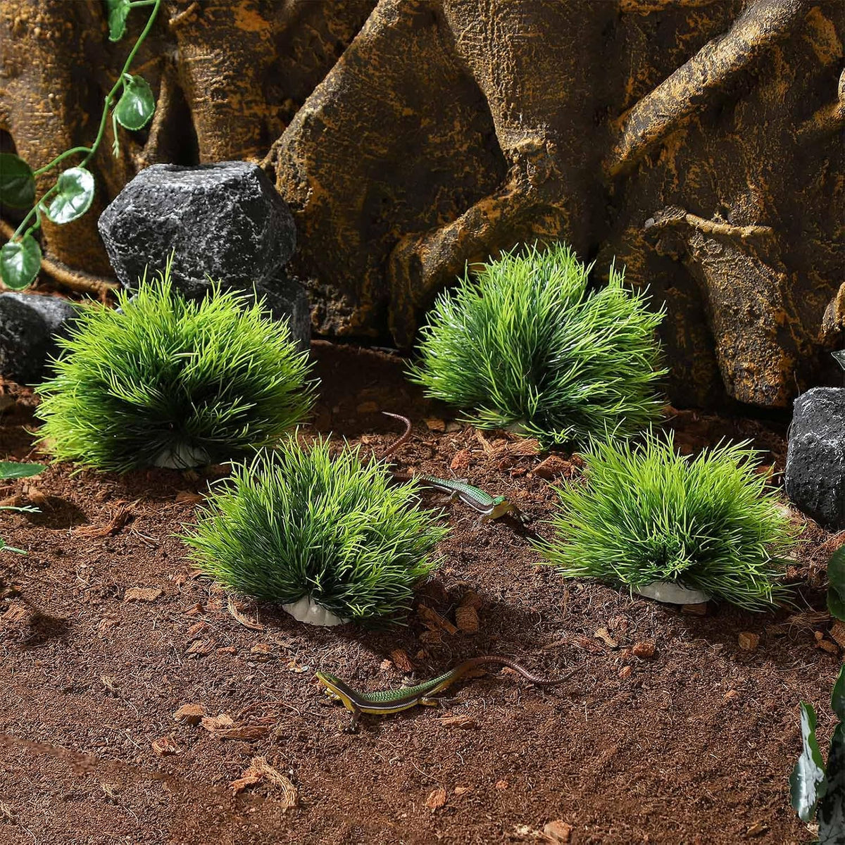 2pcs Artificial Aquarium Plants Decor Green Grass Plastic Hideout Waterscape Ornament Fish Tank Accessories for Turtle Betta Hides - Large