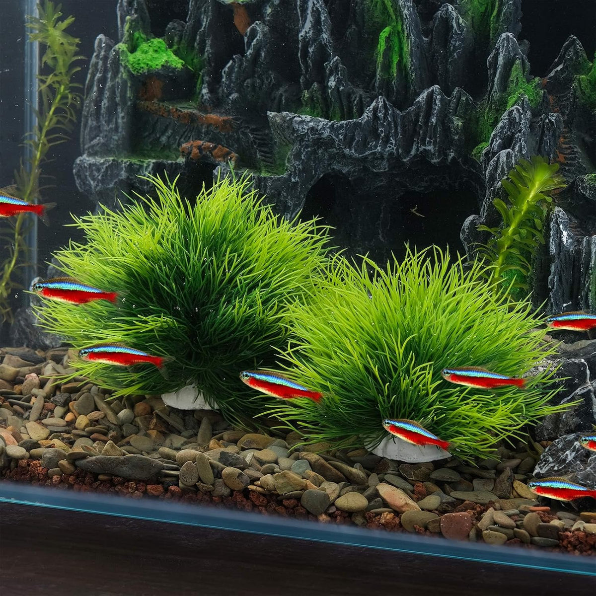 2pcs Artificial Aquarium Plants Decor Green Grass Plastic Hideout Waterscape Ornament Fish Tank Accessories for Turtle Betta Hides - Large
