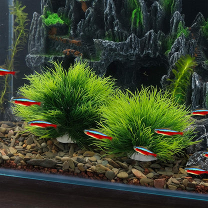 2pcs Artificial Aquarium Plants Decor Green Grass Plastic Hideout Waterscape Ornament Fish Tank Accessories for Turtle Betta Hides - Large
