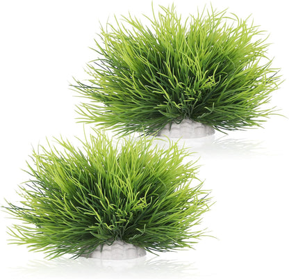 2pcs Artificial Aquarium Plants Decor Green Grass Plastic Hideout Waterscape Ornament Fish Tank Accessories for Turtle Betta Hides - Large