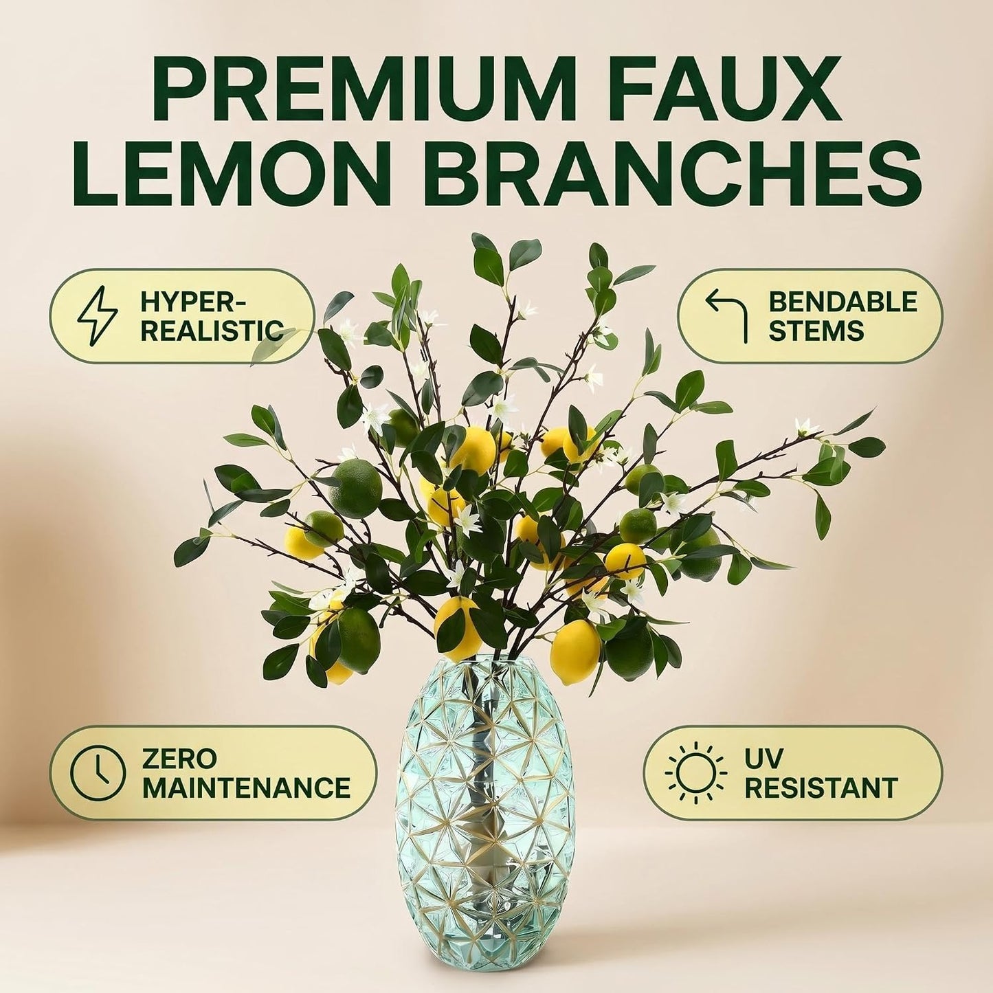 5pcs Artificial Lemon Fruit, 24 Inch | Lifelike Indoor Plants, Lemon Tree Artificial, For Decoration, Outdoor Artificial Plants, For Homes, Offices, Festivals