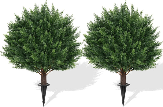 Yangrass Artificial Topiary Pink Flowers for Outdoors, Fake Bushes Topiary Ball Trees Set of 2 with Ground Spikes, Lifelike UV Resistant Faux Plants for Front Porch Garden Patio Decor