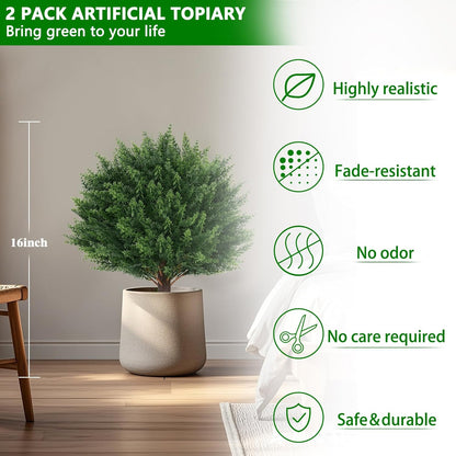 Yangrass Artificial Topiary Pink Flowers for Outdoors, Fake Bushes Topiary Ball Trees Set of 2 with Ground Spikes, Lifelike UV Resistant Faux Plants for Front Porch Garden Patio Decor