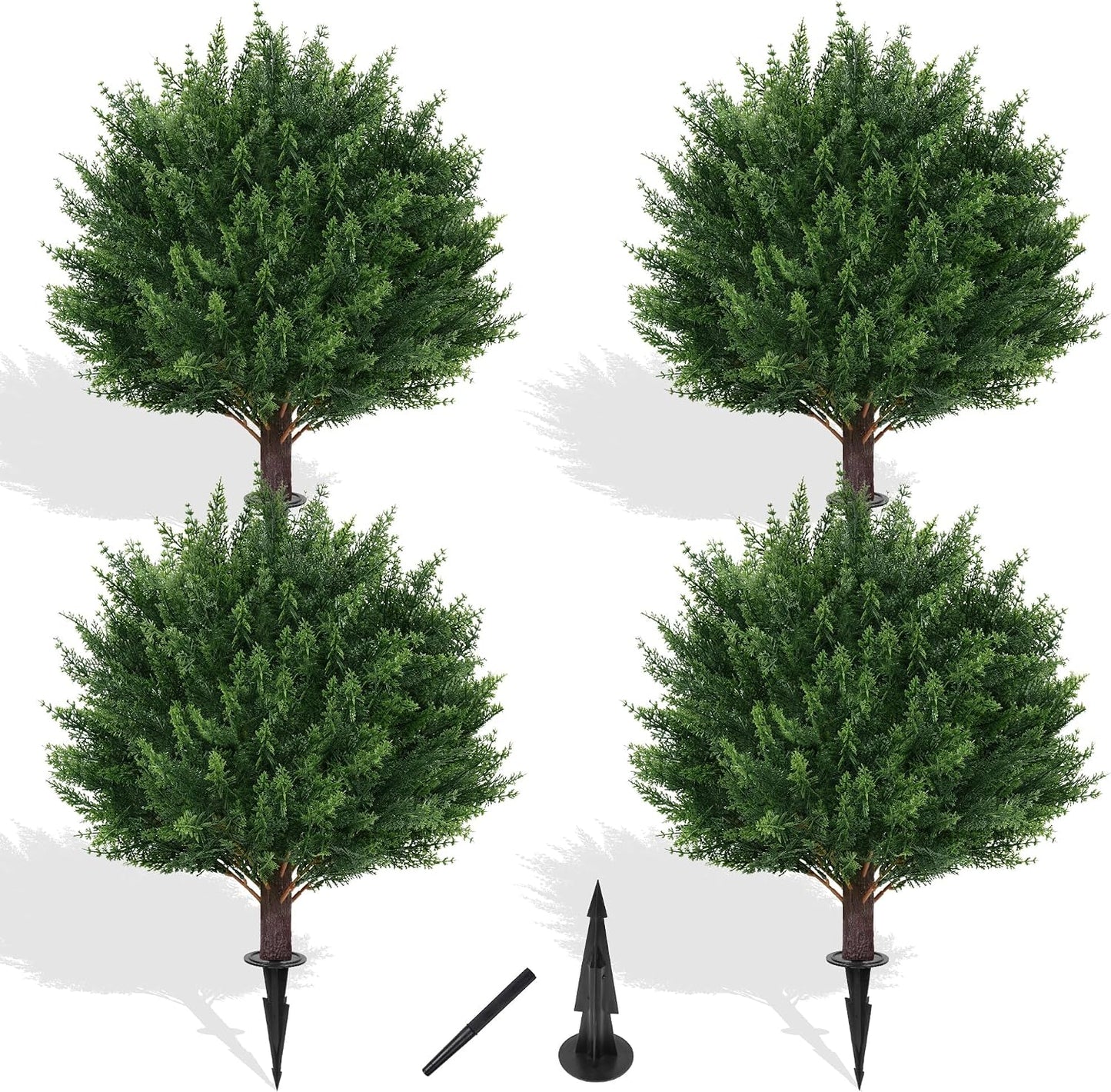 Yangrass Artificial Topiary Pink Flowers for Outdoors, Fake Bushes Topiary Ball Trees Set of 2 with Ground Spikes, Lifelike UV Resistant Faux Plants for Front Porch Garden Patio Decor