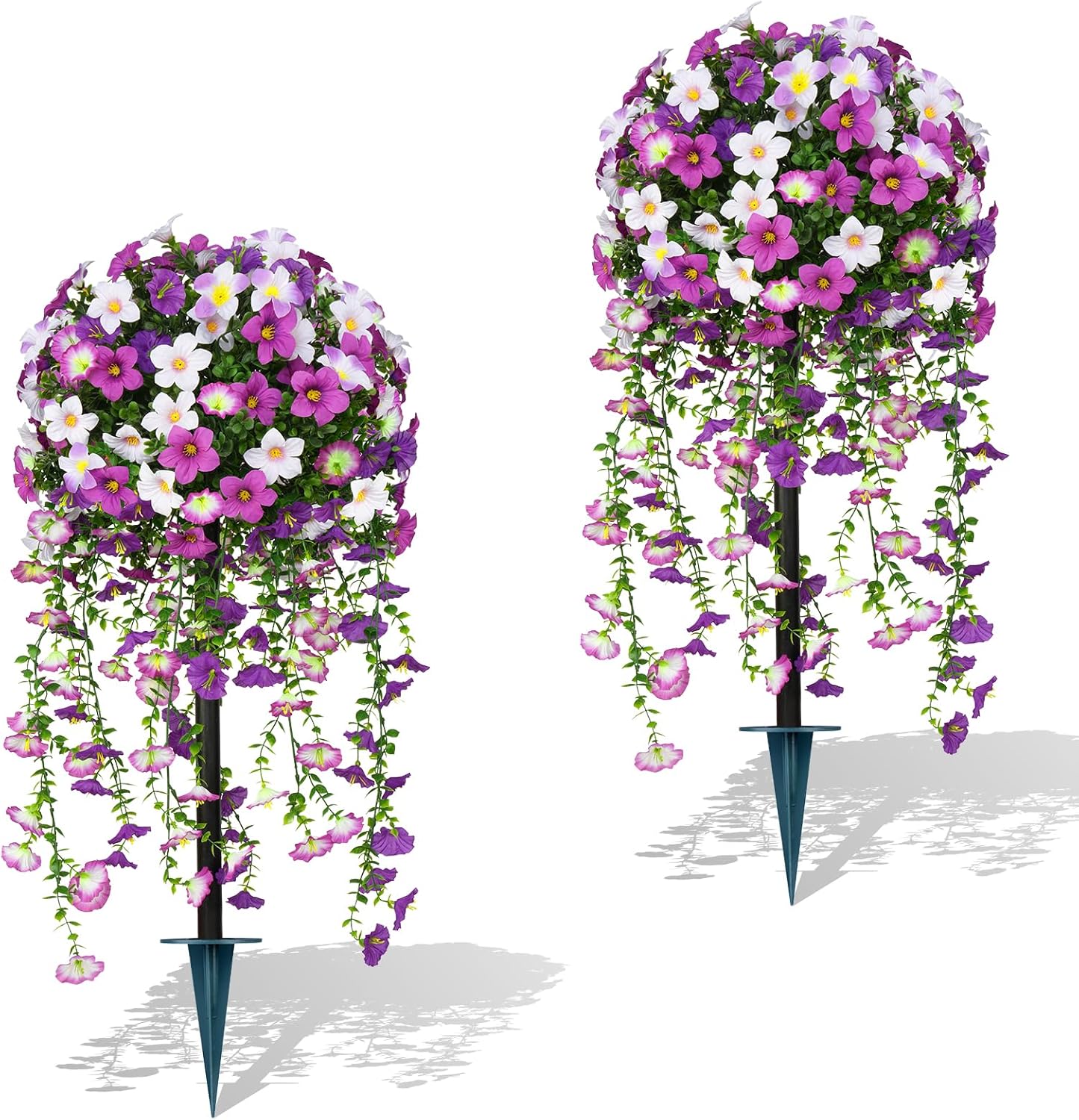 Yangrass Artificial Topiary Pink Flowers for Outdoors, Fake Bushes Topiary Ball Trees Set of 2 with Ground Spikes, Lifelike UV Resistant Faux Plants for Front Porch Garden Patio Decor