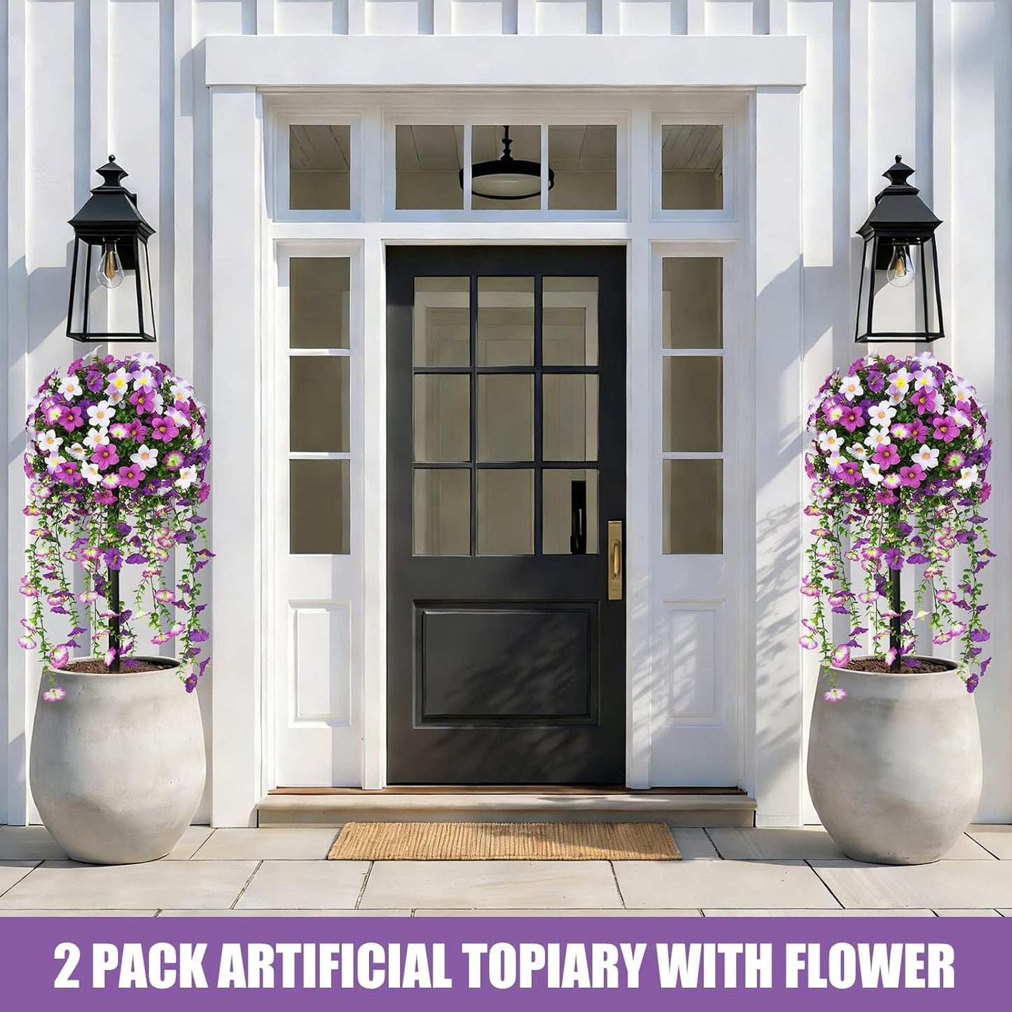 Yangrass Artificial Topiary Pink Flowers for Outdoors, Fake Bushes Topiary Ball Trees Set of 2 with Ground Spikes, Lifelike UV Resistant Faux Plants for Front Porch Garden Patio Decor
