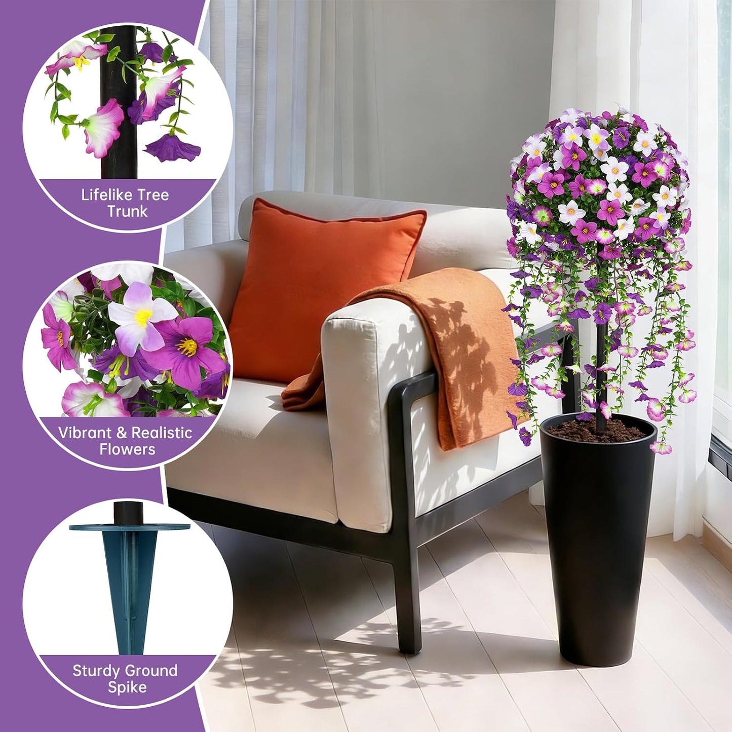 Yangrass Artificial Topiary Pink Flowers for Outdoors, Fake Bushes Topiary Ball Trees Set of 2 with Ground Spikes, Lifelike UV Resistant Faux Plants for Front Porch Garden Patio Decor