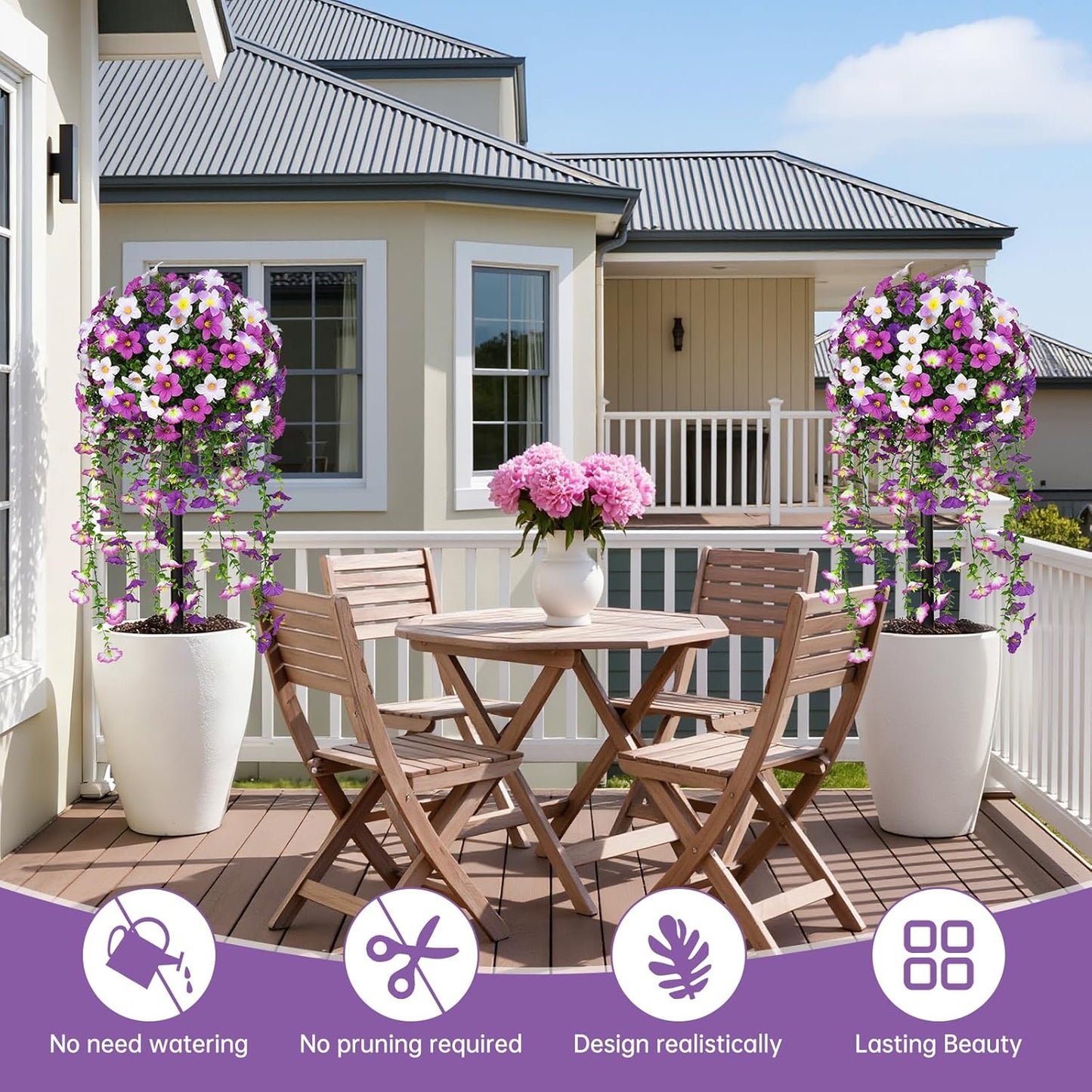 Yangrass Artificial Topiary Pink Flowers for Outdoors, Fake Bushes Topiary Ball Trees Set of 2 with Ground Spikes, Lifelike UV Resistant Faux Plants for Front Porch Garden Patio Decor