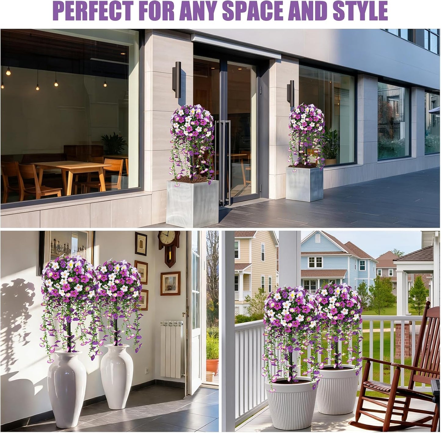 Yangrass Artificial Topiary Pink Flowers for Outdoors, Fake Bushes Topiary Ball Trees Set of 2 with Ground Spikes, Lifelike UV Resistant Faux Plants for Front Porch Garden Patio Decor