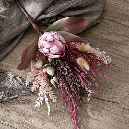 Artificial King Protea Flowers Simulation King Protea Bouquet Faux Dried Flower Stems for Bridal Bouquets Rustic Garden Wedding Party Decoration