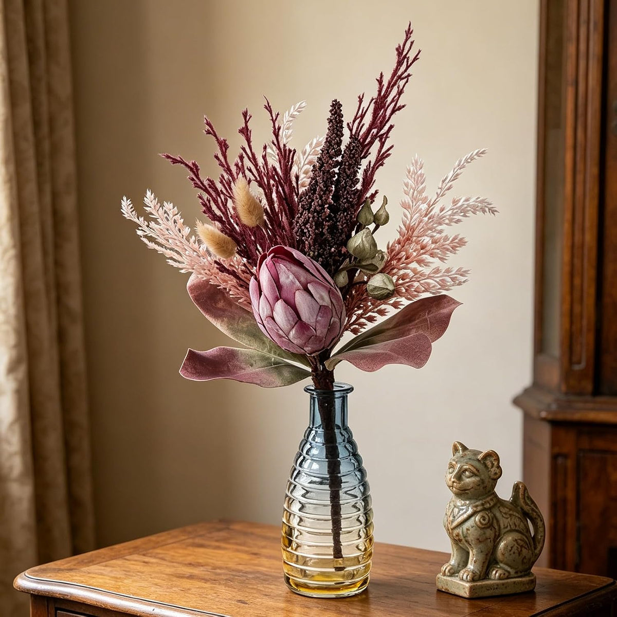 Artificial King Protea Flowers Simulation King Protea Bouquet Faux Dried Flower Stems for Bridal Bouquets Rustic Garden Wedding Party Decoration