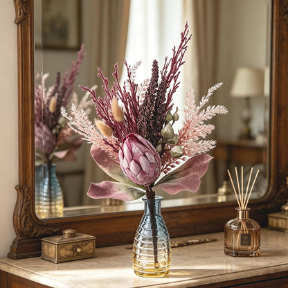 Artificial King Protea Flowers Simulation King Protea Bouquet Faux Dried Flower Stems for Bridal Bouquets Rustic Garden Wedding Party Decoration