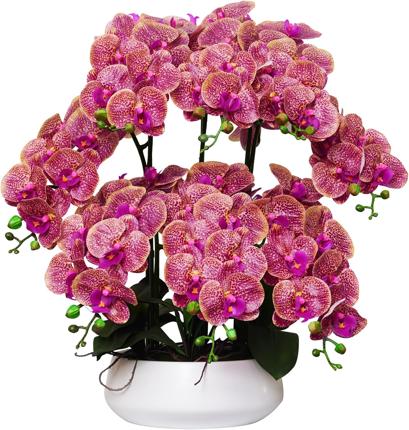 Orchids Artificial Flowers in Large Ceramic Vase 24.8'' Faux Orchid Plant | Large White Fake Silk Phalaenopsis Flower Arrangements for Home Office Centerpiece Decor (Large Realistic Petals, 8 Stems)
