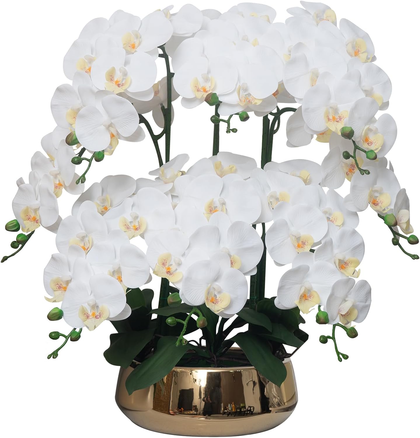 Orchids Artificial Flowers in Large Ceramic Vase 24.8'' Faux Orchid Plant | Large White Fake Silk Phalaenopsis Flower Arrangements for Home Office Centerpiece Decor (Large Realistic Petals, 8 Stems)