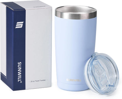 Travel Coffee Tumbler 20 oz, Insulated Mug with Lid, Stainless Steel Cup for Hot and Cold Drinks, Powder Coated Yellow