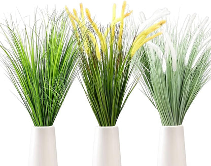 30 Pcs Artificial Horsetail Reed Grass Plants 23.6 Inch Tall Faux Shrubs Wheat Grass Artificial Greenery Stems Fake Plants for Home Indoor Outdoor Decor (Green White)