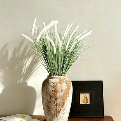 30 Pcs Artificial Horsetail Reed Grass Plants 23.6 Inch Tall Faux Shrubs Wheat Grass Artificial Greenery Stems Fake Plants for Home Indoor Outdoor Decor (Green White)