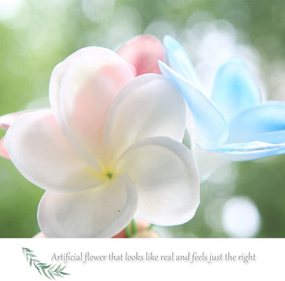 Bunch of 10 PU Real Touch Lifelike Artificial Plumeria Frangipani Flower Bouquets Fake Wedding Cake Home Party Decoration (White)