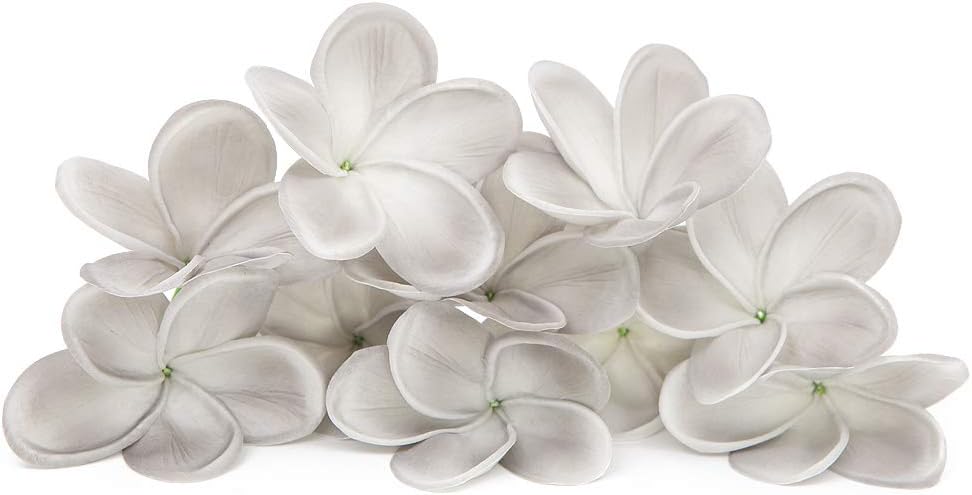 Bunch of 10 PU Real Touch Lifelike Artificial Plumeria Frangipani Flower Bouquets Fake Wedding Cake Home Party Decoration (White)