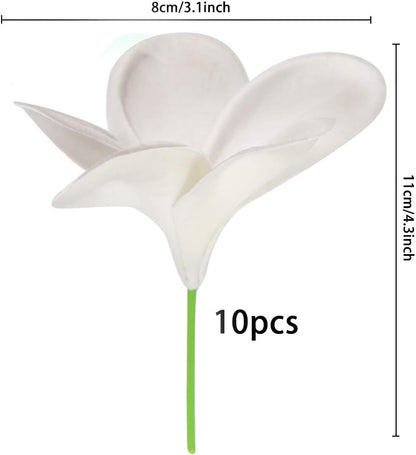 Bunch of 10 PU Real Touch Lifelike Artificial Plumeria Frangipani Flower Bouquets Fake Wedding Cake Home Party Decoration (White)