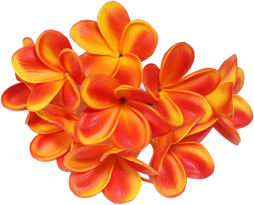 Bunch of 10 PU Real Touch Lifelike Artificial Plumeria Frangipani Flower Bouquets Fake Wedding Cake Home Party Decoration (White)