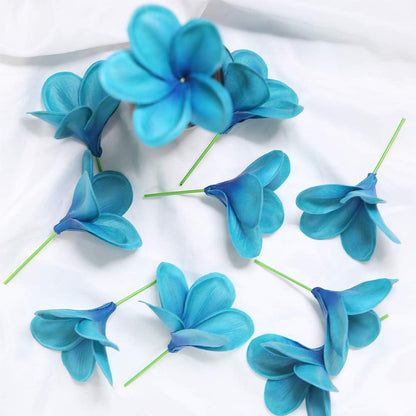 Bunch of 10 PU Real Touch Lifelike Artificial Plumeria Frangipani Flower Bouquets Fake Wedding Cake Home Party Decoration (White)