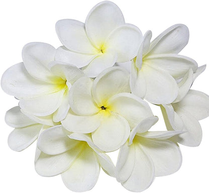 Bunch of 10 PU Real Touch Lifelike Artificial Plumeria Frangipani Flower Bouquets Fake Wedding Cake Home Party Decoration (White)