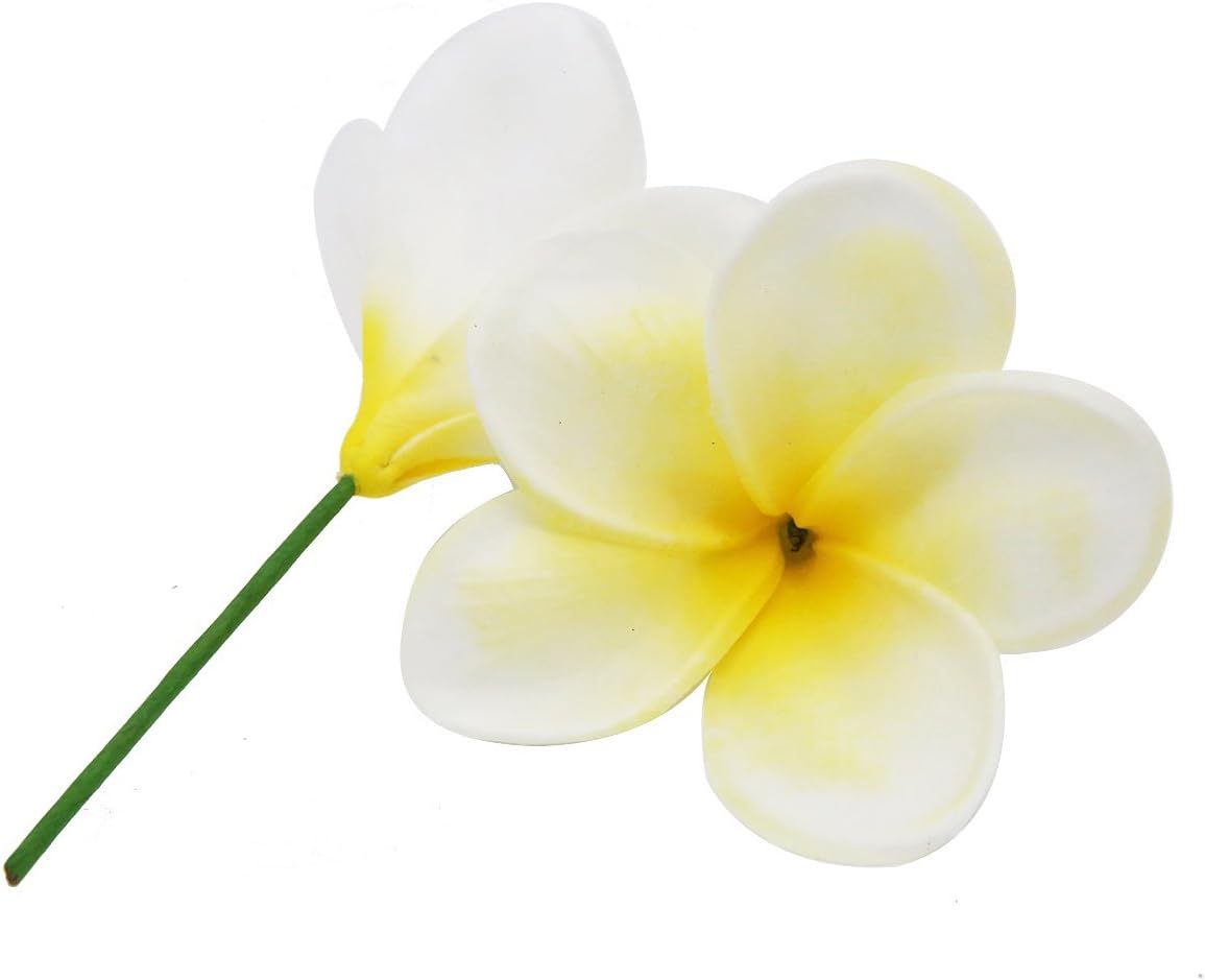 Bunch of 10 PU Real Touch Lifelike Artificial Plumeria Frangipani Flower Bouquets Fake Wedding Cake Home Party Decoration (White)