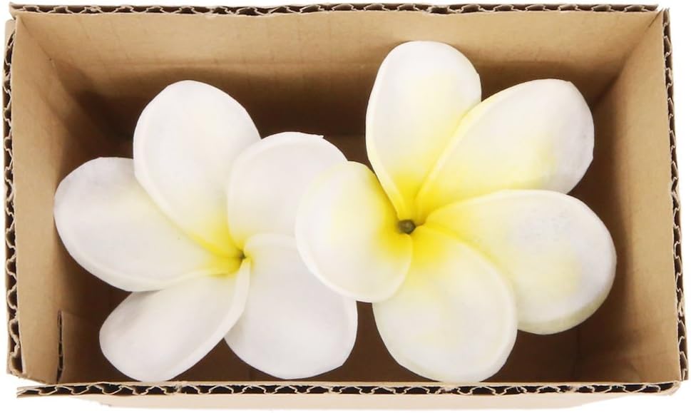 Bunch of 10 PU Real Touch Lifelike Artificial Plumeria Frangipani Flower Bouquets Fake Wedding Cake Home Party Decoration (White)