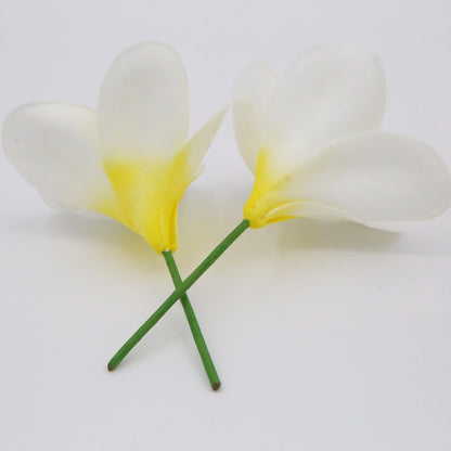 Bunch of 10 PU Real Touch Lifelike Artificial Plumeria Frangipani Flower Bouquets Fake Wedding Cake Home Party Decoration (White)