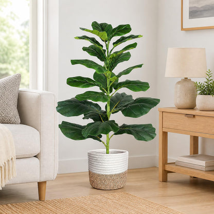 30" Artificial Fiddle Leaf Fig Tree, Realistic Fake Plants Faux Trees Indoor with Cotton Rope Basket, Artificial Plants Indoor for Apartment Home Living Room Office Decor