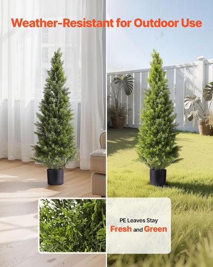Artificial Cedar Topiary Trees, 48 inch 2 Set Faux Pine Shrubs Plants, Fake Silk Tree Look Real, Easy Assembly for Decor Front Porch Outdoor Patio Garden Balcony Backyard Indoor Office