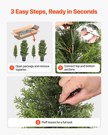 Artificial Cedar Topiary Trees, 48 inch 2 Set Faux Pine Shrubs Plants, Fake Silk Tree Look Real, Easy Assembly for Decor Front Porch Outdoor Patio Garden Balcony Backyard Indoor Office