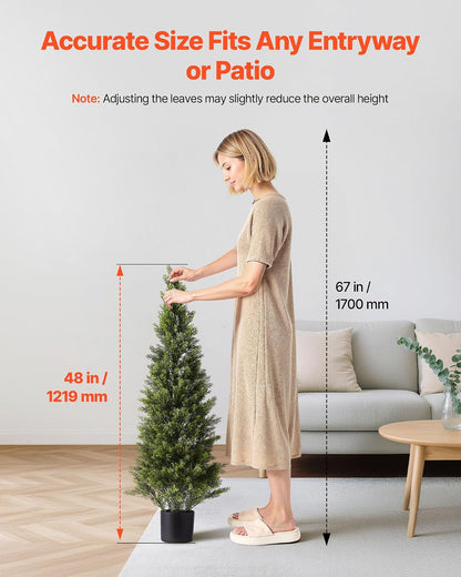Artificial Cedar Topiary Trees, 48 inch 2 Set Faux Pine Shrubs Plants, Fake Silk Tree Look Real, Easy Assembly for Decor Front Porch Outdoor Patio Garden Balcony Backyard Indoor Office