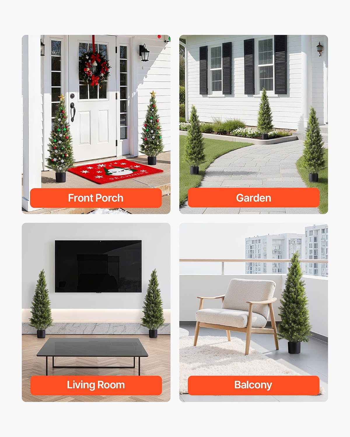 Artificial Cedar Topiary Trees, 48 inch 2 Set Faux Pine Shrubs Plants, Fake Silk Tree Look Real, Easy Assembly for Decor Front Porch Outdoor Patio Garden Balcony Backyard Indoor Office