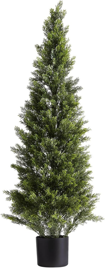 Artificial Cedar Topiary Trees, 48 inch 2 Set Faux Pine Shrubs Plants, Fake Silk Tree Look Real, Easy Assembly for Decor Front Porch Outdoor Patio Garden Balcony Backyard Indoor Office