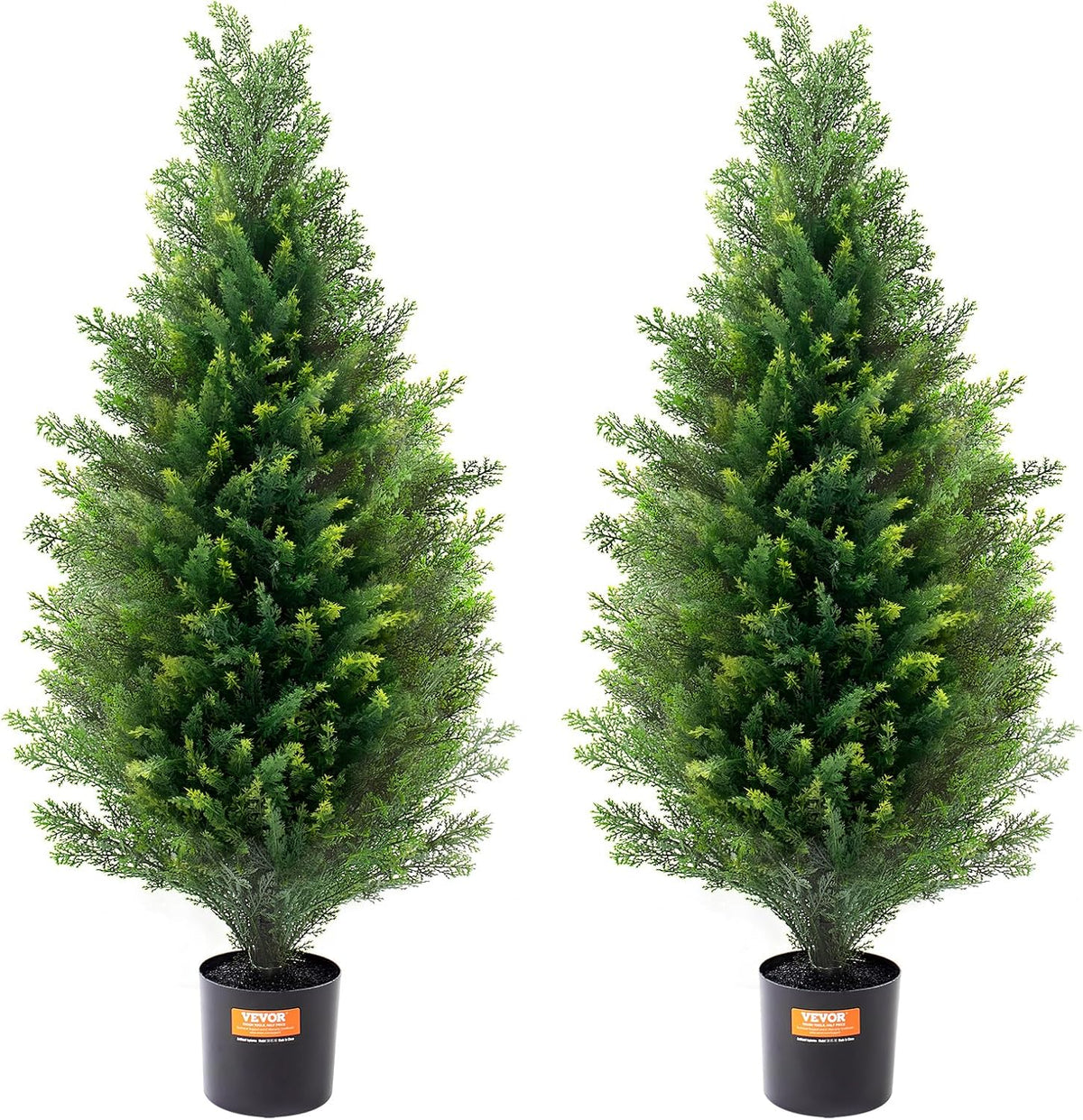 Artificial Cedar Topiary Trees, 48 inch 2 Set Faux Pine Shrubs Plants, Fake Silk Tree Look Real, Easy Assembly for Decor Front Porch Outdoor Patio Garden Balcony Backyard Indoor Office