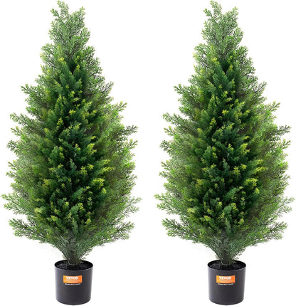 Artificial Cedar Topiary Trees, 48 inch 2 Set Faux Pine Shrubs Plants, Fake Silk Tree Look Real, Easy Assembly for Decor Front Porch Outdoor Patio Garden Balcony Backyard Indoor Office