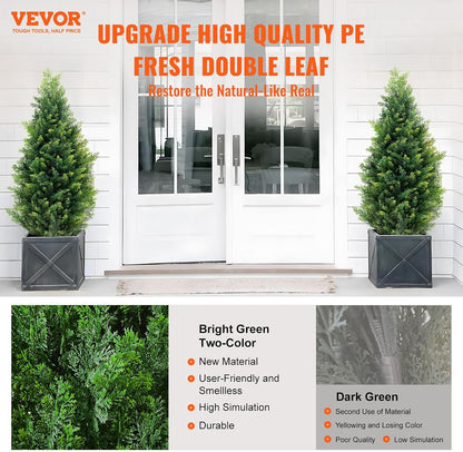 Artificial Cedar Topiary Trees, 48 inch 2 Set Faux Pine Shrubs Plants, Fake Silk Tree Look Real, Easy Assembly for Decor Front Porch Outdoor Patio Garden Balcony Backyard Indoor Office