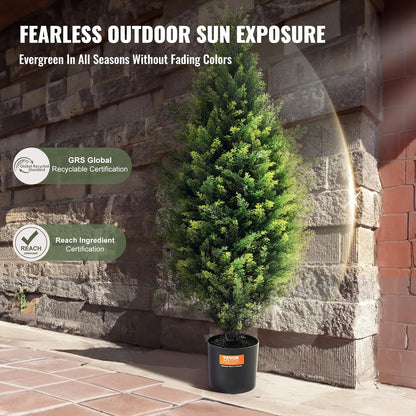 Artificial Cedar Topiary Trees, 48 inch 2 Set Faux Pine Shrubs Plants, Fake Silk Tree Look Real, Easy Assembly for Decor Front Porch Outdoor Patio Garden Balcony Backyard Indoor Office
